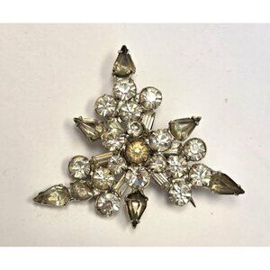 Vintage Rhinestone Snowflake Brooch Silver Tone